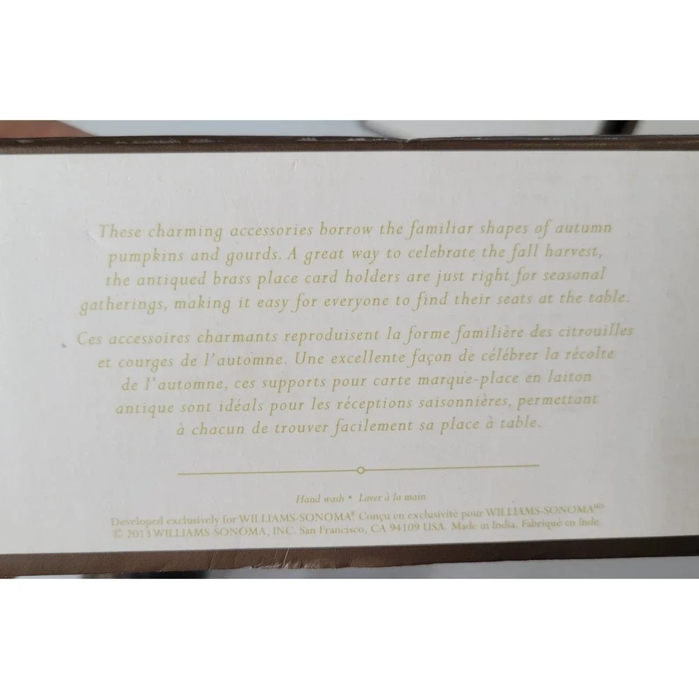 Williams Sonoma Harvest Gourd Pumpkin 4 Place Card Holders New Old Stock‎ RARE